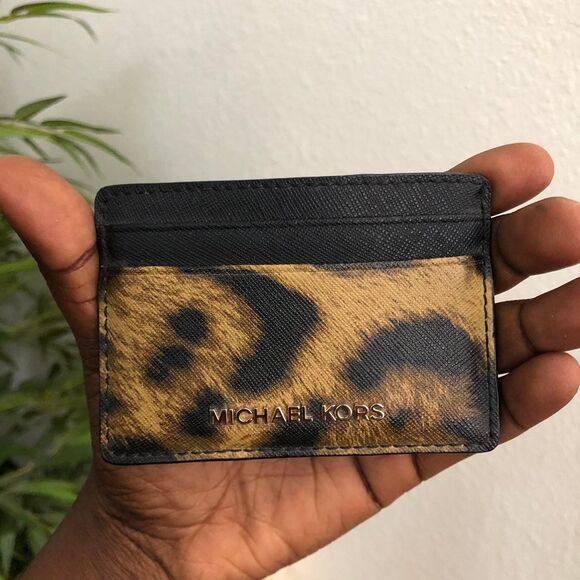 MICHAEL KORS Black Brown Leopard Animal Money Pieces Coin Cardholder Case Wallet - Picture 4 of 7